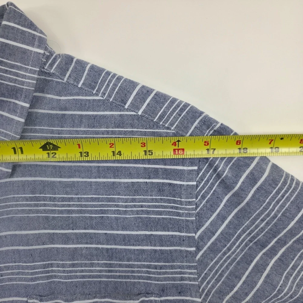 Banana Republic Mens Shirt S Blue White Striped Linen Cotton Short Sleeve Button